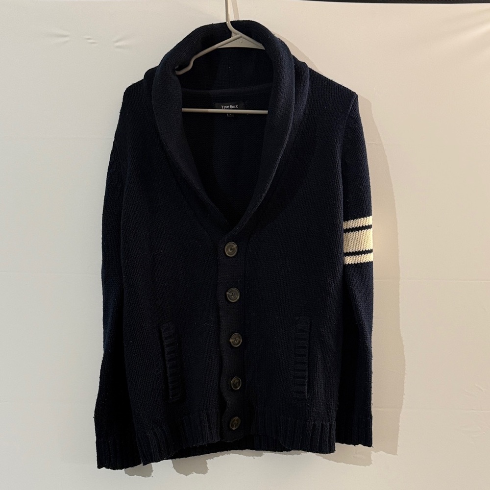 TRUE ROCK Men's Dark Cardigan with Striped Sleeve